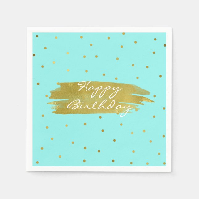 Serviette En Papier Robins Bleu Oeuf Avec Points Or Anniversaire Servi (Devant)