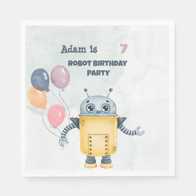 Serviette En Papier Robot Anniversaire (Devant)