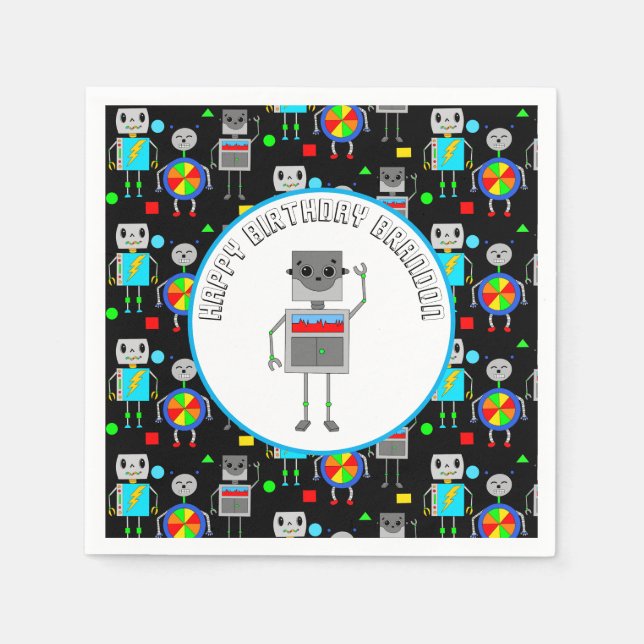 Serviette En Papier Robot d'anniversaire pour garçon personnalisé (Devant)