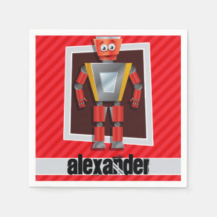 Serviette En Papier Robot ; Grilles rouge écarlate