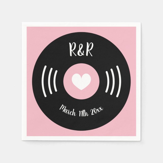 Serviette En Papier Rock et rouleau thème vinyle disque mariage (Devant)