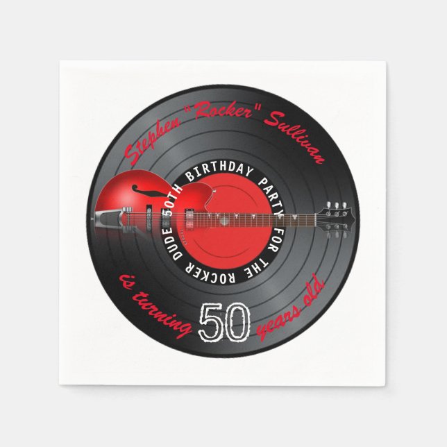 Serviette En Papier Rocker Dude Guitar Record 50e fête d'anniversaire (Devant)