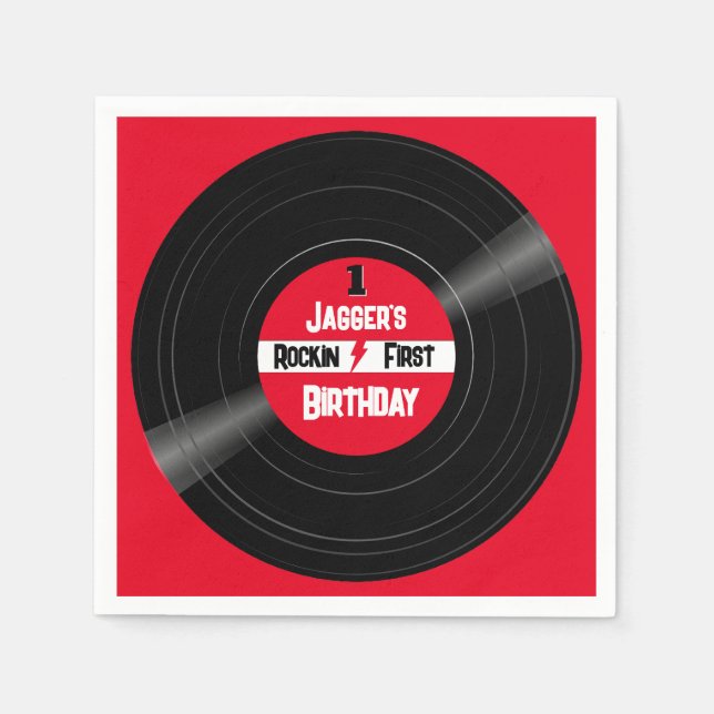 Serviette En Papier Rockin Premier Anniversaire Vinyl Record Étiquette (Devant)