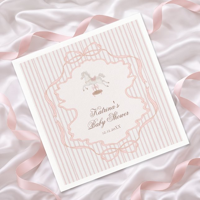 Serviette En Papier Rocking Horse Blush Pink Girl Baby Shower (Créateur téléchargé)