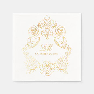 Serviette En Papier Rococo Crest Monogramme Golden Foil Mariage Logo