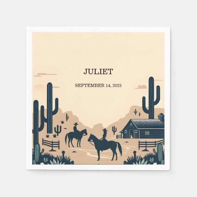Serviette En Papier Rodeo Cheval Rétro Rustic Western Fête des mariées (Devant)