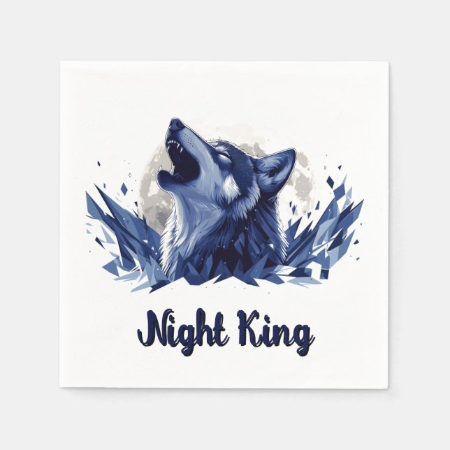 Serviette En Papier Roi de nuit - Loup hurlant avec lune (Devant)