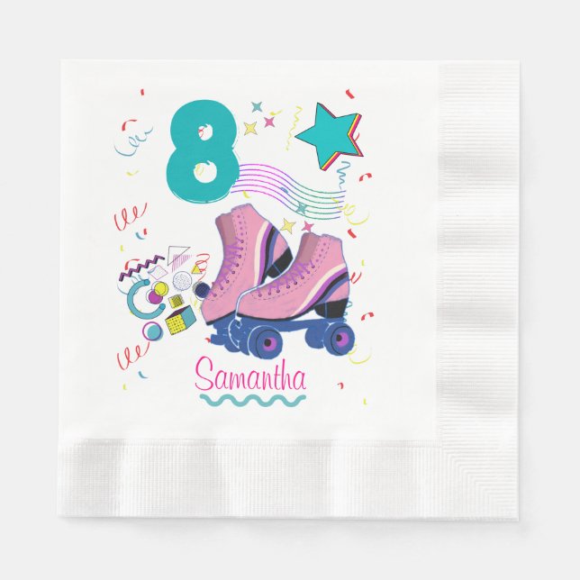 Serviette En Papier Roller Skate Anniversaire Fille Retro Patinage (Devant)