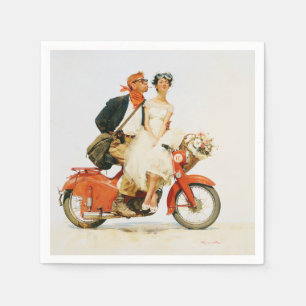 Serviette En Papier Romance Vintage sur un Scooter Rouge