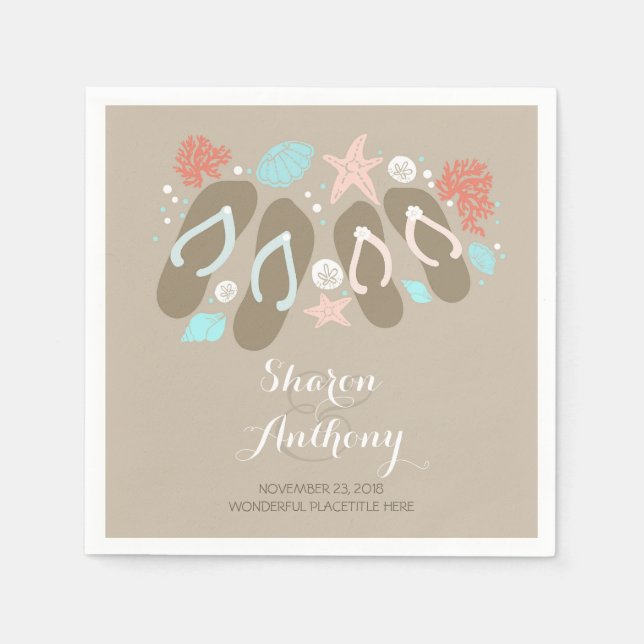 Serviette En Papier Romantic Beach tongs Mariage Papier Napkins (Devant)