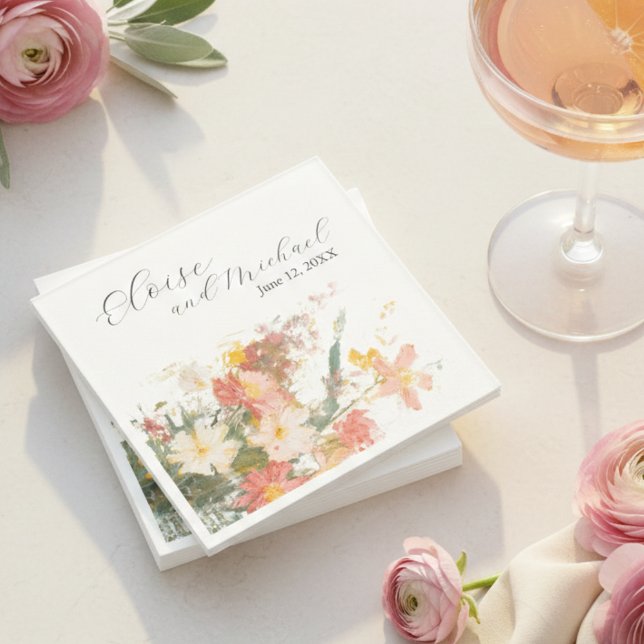 Serviette En Papier Romantic Blush Painted Floral Wedding (Romantic Blush Painted Floral Wedding Napkins)