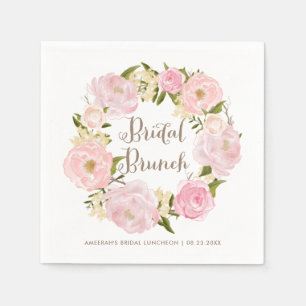 Serviette En Papier Romantic Blush Peonies Wreath Bridal Brunch