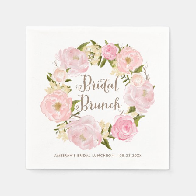 Serviette En Papier Romantic Blush Peonies Wreath Bridal Brunch (Devant)