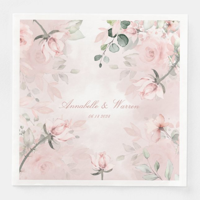 Serviette En Papier Romantic Blush Pink Secret Garden Roses Mariage (Devant)
