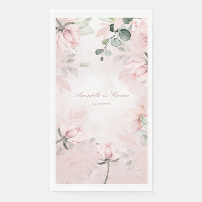 Serviette En Papier Romantic Blush Pink Secret Garden Roses Mariage (Devant)