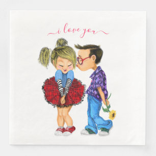 Serviette En Papier Romantic Couple Napkins Texte - Je Vous Aime
