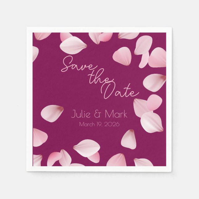 Serviette En Papier Romantic Pink Petals Save the Date Wedding  (Devant)