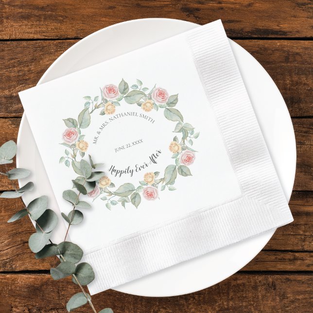 Serviette En Papier Romantic Pink Rose Wreath Wedding Paper Plates (Créateur téléchargé)