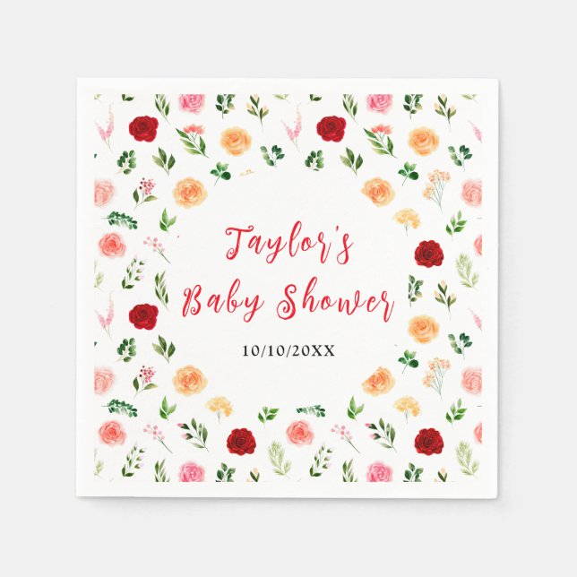 Serviette En Papier Romantic Roses Floral Baby Shower (Devant)