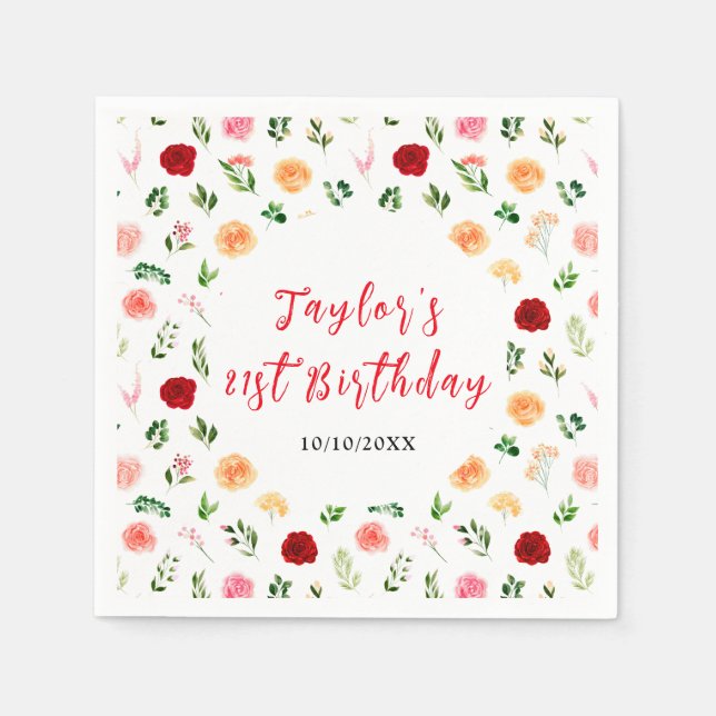 Serviette En Papier Romantic Roses Floral Birthday (Devant)