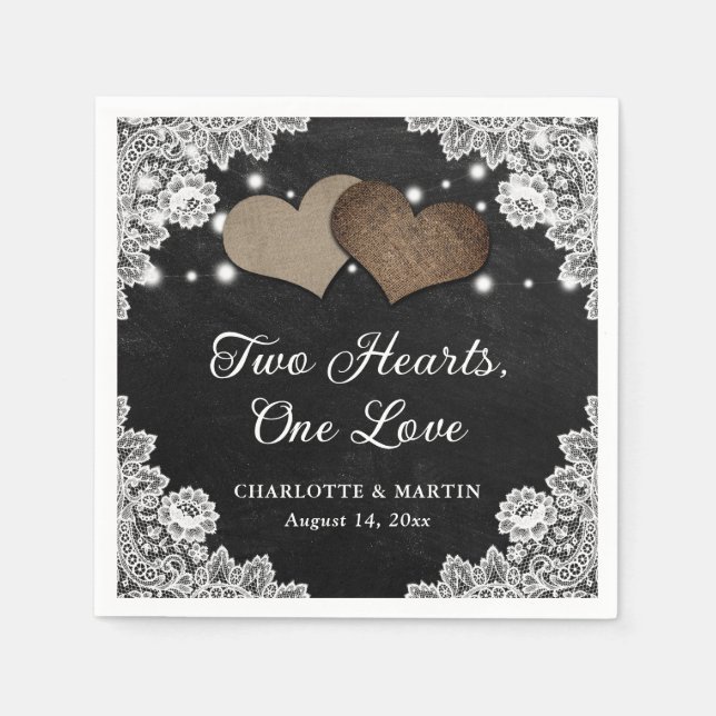 Serviette En Papier Romantic Rustic Black Chalkboard et Mariage de den (Devant)