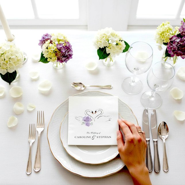 Serviette En Papier Romantic Swan Couple Floral Wedding Reception (Créateur téléchargé)