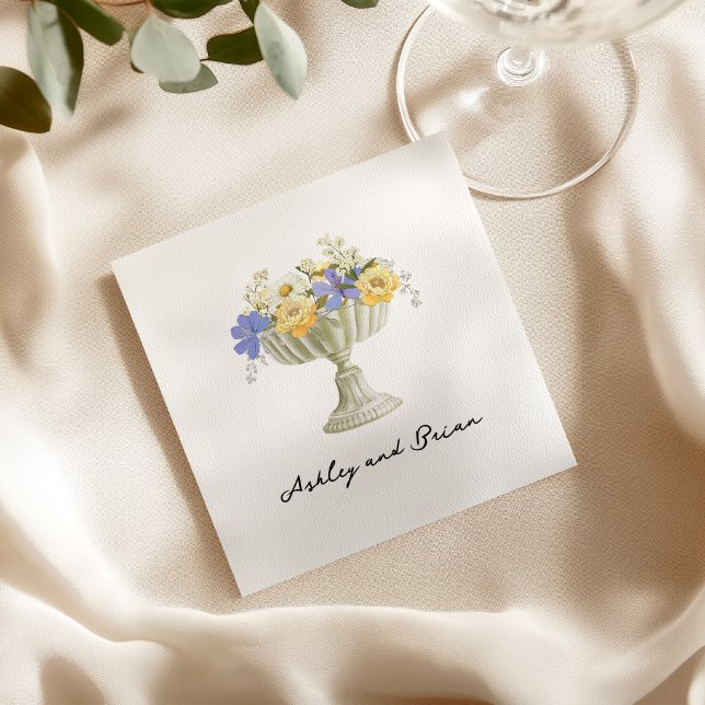 Serviette En Papier Romantic Tuscan Garden Urn with Flowers Wedding (Créateur téléchargé)