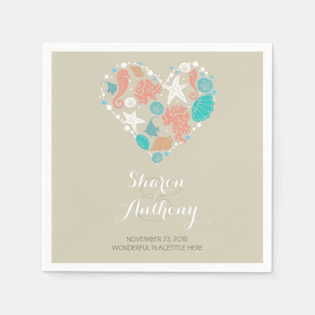 Serviette En Papier Romantique Beach Heart Mariage Papier Napkins (Devant)