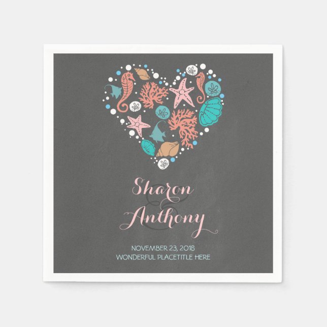 Serviette En Papier Romantique Beach Heart Mariage Papier Napkins (Devant)