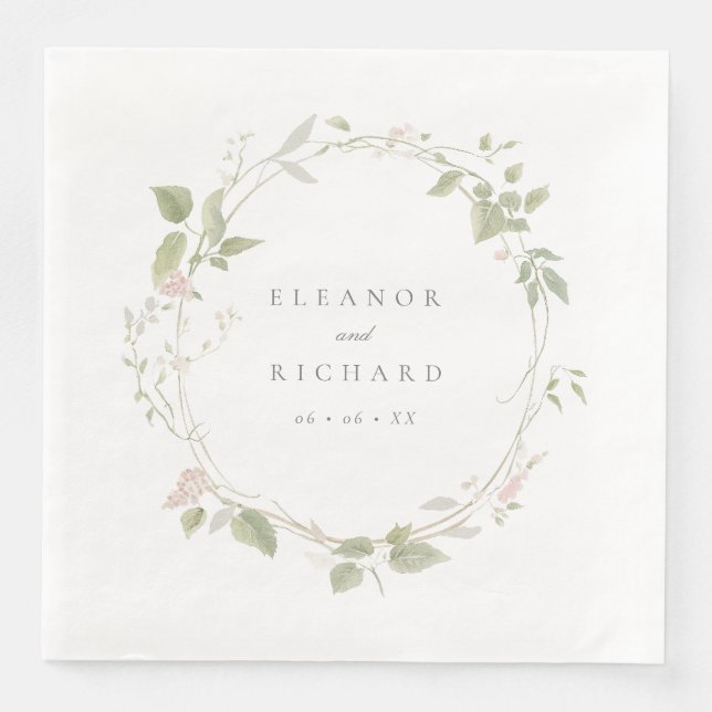 Serviette En Papier Romantique Blush & Green Floral Wreath Mariage (Devant)