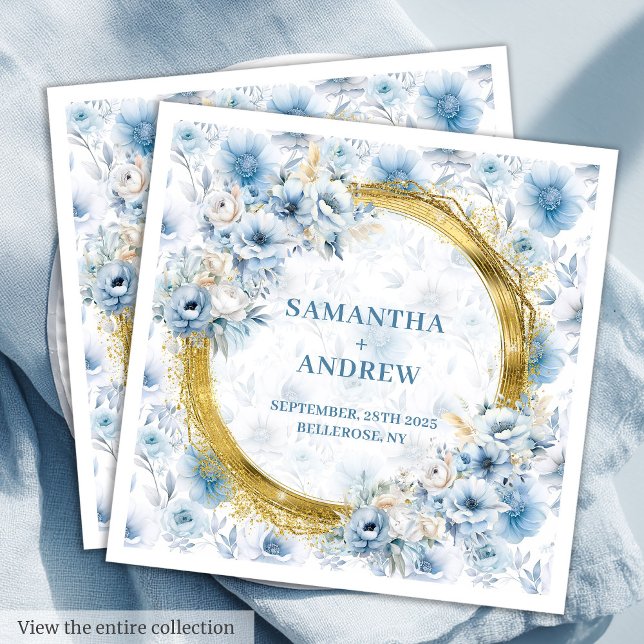 Serviette En Papier Romantique Bohème Dusty Blue or Accent Mariage (Romantic Bohemian Dusty Blue Gold Accent Wedding Paper Dinner Napkins)
