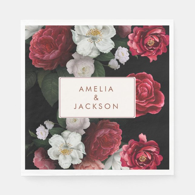 Serviette En Papier Romantique Bourgogne noir et rouge mariage de auto (Devant)