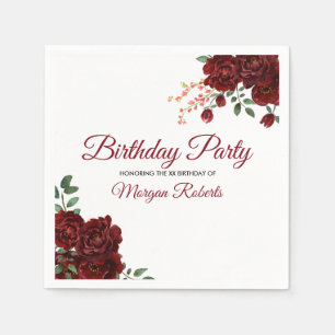 Serviette En Papier Romantique Bourgogne Rouge Rose fête d'anniversair