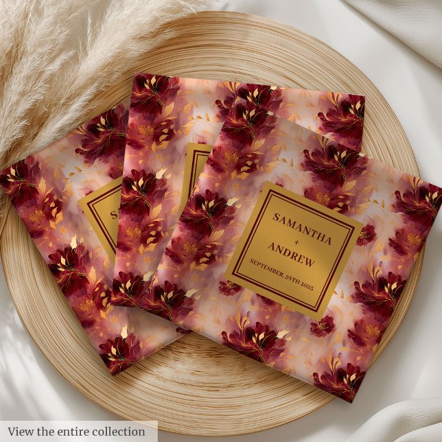 Serviette En Papier Romantique Burgundy Gold Dîner Mariage Napkins (Chic Burgundy Gold Boho Wedding Cloth Napkins)