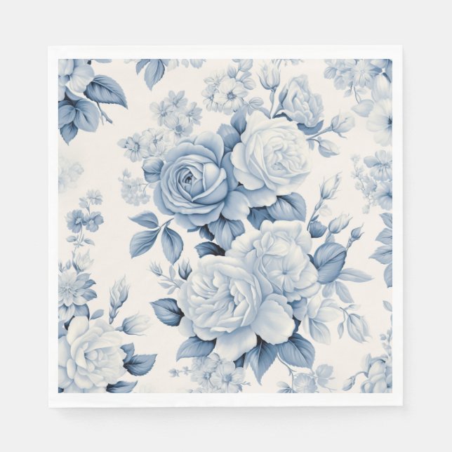 Serviette En Papier Romantique Chic Antique Dusty Blue Roses (Devant)