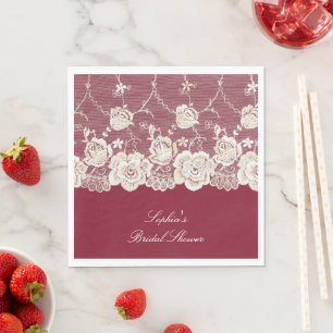 Serviette En Papier Romantique Crème rouge Blanche dentelle Mariage fl