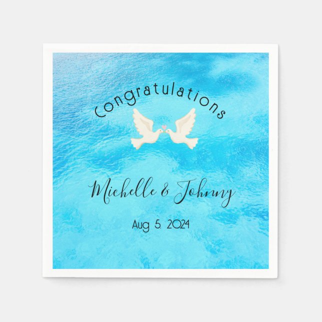 Serviette En Papier Romantique - deux colombes avec coeur rose sur ble (Devant)