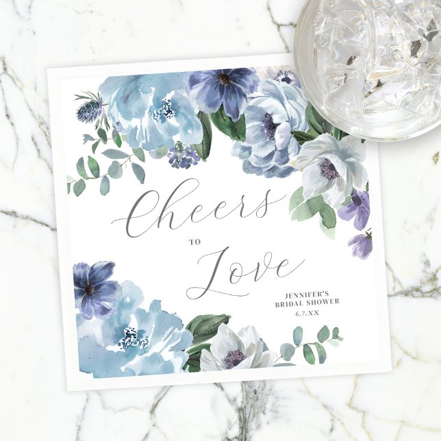 Serviette En Papier Romantique Dusty Blue Floral Fête des mariées Part (Créateur téléchargé)