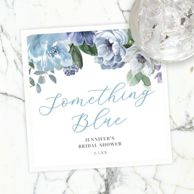 Serviette En Papier Romantique Dusty Blue Floral Fête des mariées Part (Créateur téléchargé)