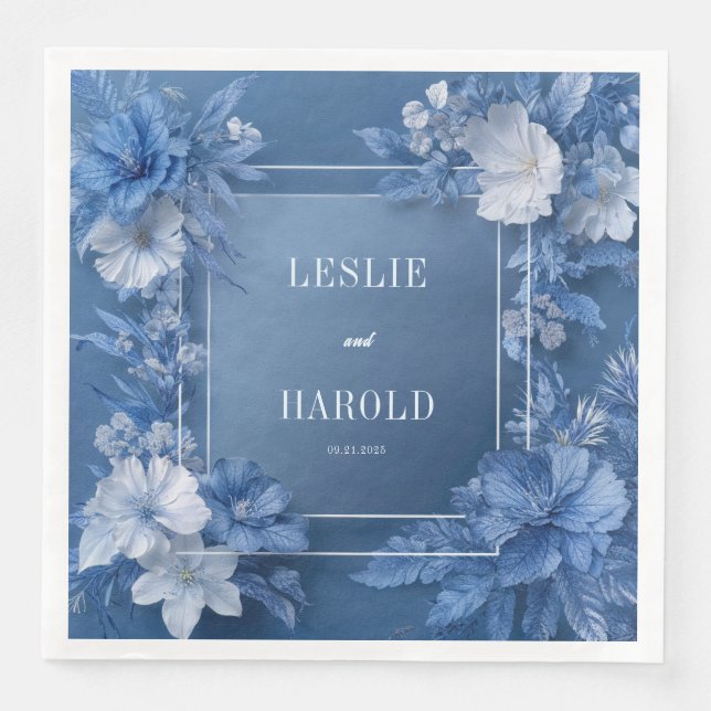 Serviette En Papier Romantique Dusty Blue Garden Blooms Mariage Napkin (Devant)