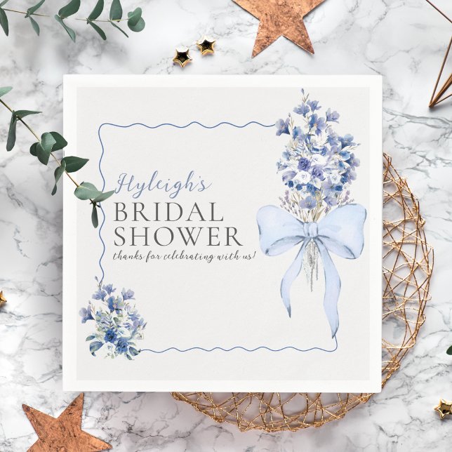 Serviette En Papier Romantique Dusty Blue Ribbon Bow personnalisé (Créateur téléchargé)