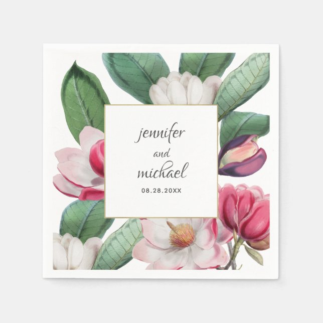 Serviette En Papier Romantique Élégant Magnolia Floral (Devant)