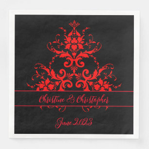 Serviette En Papier Romantique, élégant Vintage Damas rouge 