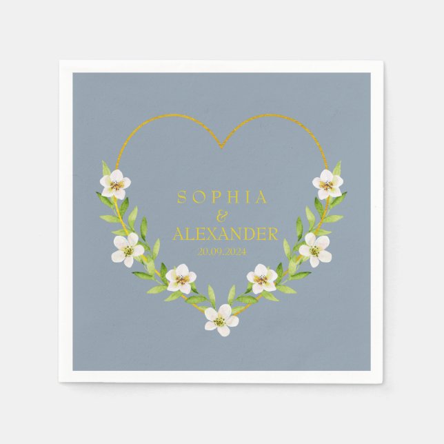 Serviette En Papier Romantique Floral Heart Mariage personnalisable (Devant)