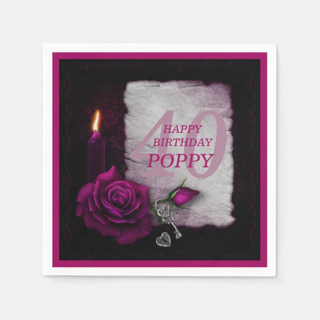 Serviette En Papier Romantique gothique Rose & bougie Anniversaire (Devant)