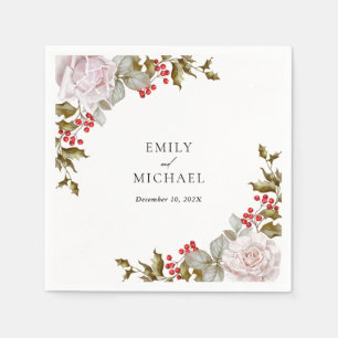 Serviette En Papier Romantique Hiver Floral et Evergreens Mariage
