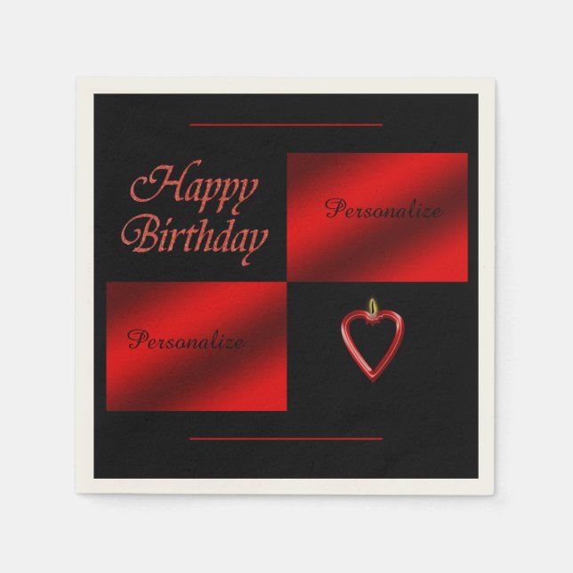 Serviette En Papier Romantique Joyeux Anniversaire Rouge Noir Personna (Devant)