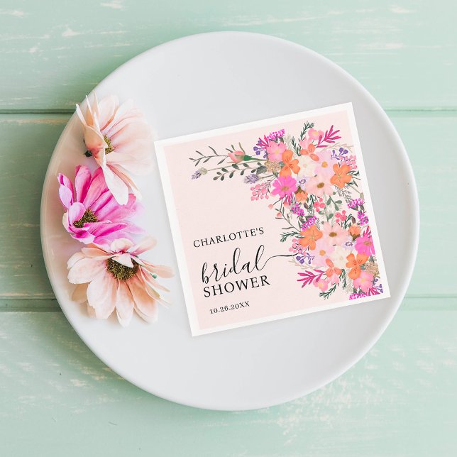 Serviette En Papier Romantique pastel fleurs sauvages printemps nuptia (Romantic pastel wild flowers spring bridal shower napkins)