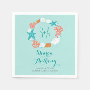 Serviette En Papier Romantique Plage Trésors Mariage Papier Napkins