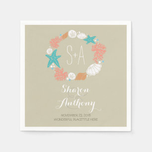 Serviette En Papier Romantique Plage Trésors Mariage Papier Napkins